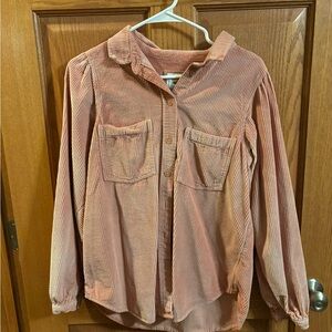 American Eagle Pink Corduroy Button-Up Shirt